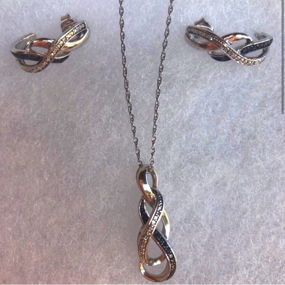 .33 ctw Diamond Swirl Earrings / .925 Necklace Set